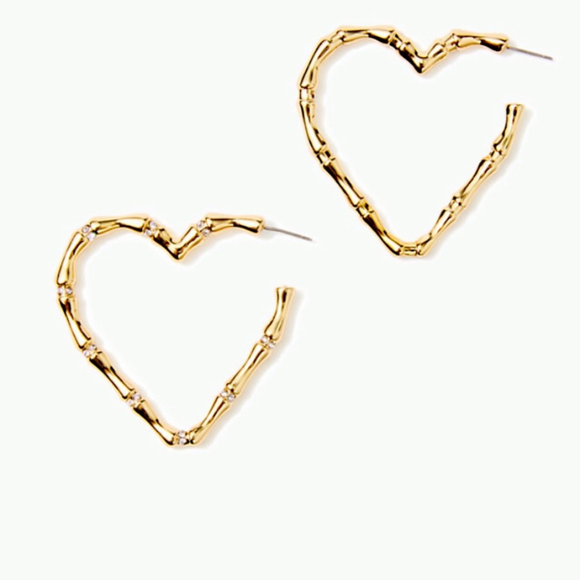 Lilly Pulitzer Gold W/Crystal Heart Bamboo Hoop Earring - Picture 3 of 3